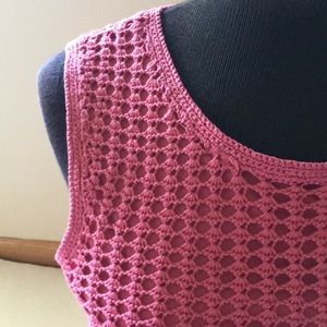 Kate Hill Pink Crochet Knit Sleeveless Top